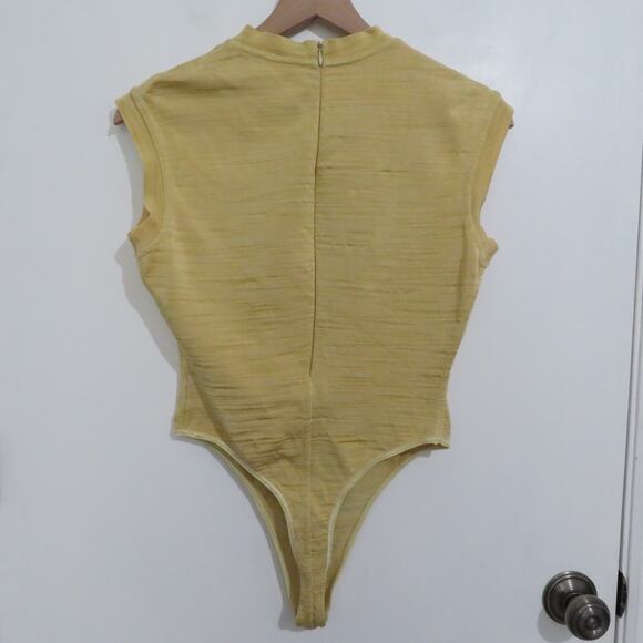 Azzedine Alaïa Women Sz L Light Yellow Tan Vintage Mock Neck Sleeveless Bodysuit - Picture 2 of 7